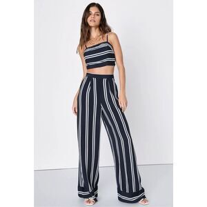 Lulus Coastal Living Navy Blue and White Striped Two-Piece Jumpsuit Size M